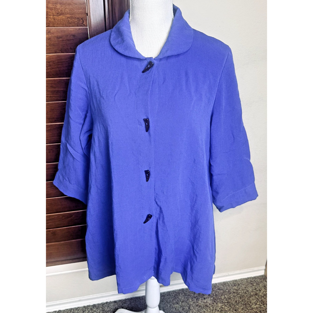 Fridaze 100% Linen Top Blouse Size S royal blue smock tunic shacket VTG 90s
